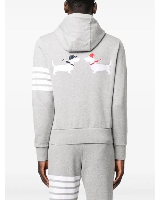 Thom Browne Gray Hector-Embroidered Loopback Hoodie for men