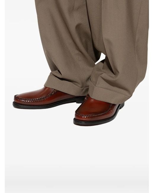 G.H.BASS Brown Stitched Leather Loafers for men