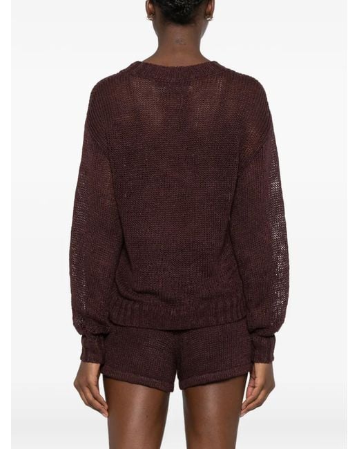 Enza Costa Purple Open-Knit Sweater