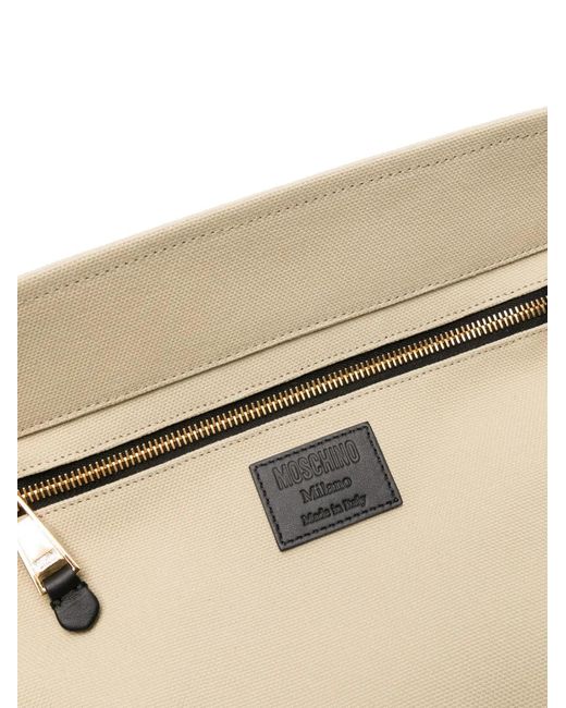 Moschino Natural Embroidered Logo Canvas Tote Bag