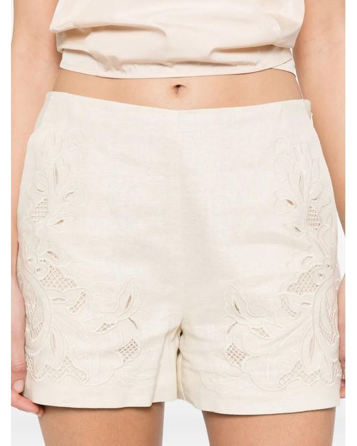 Twinset Natural Floral-Embroidery Shorts