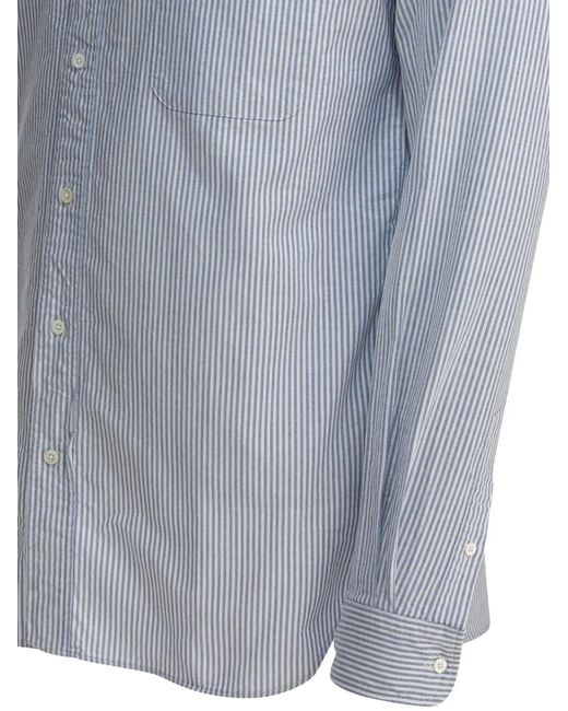 Beams Plus Blue B.D. Striped Chest-Pocket Shirt for men