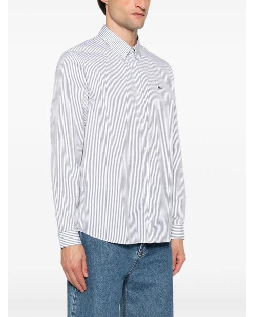 Lacoste White Striped Logo-Patch Shirt for men