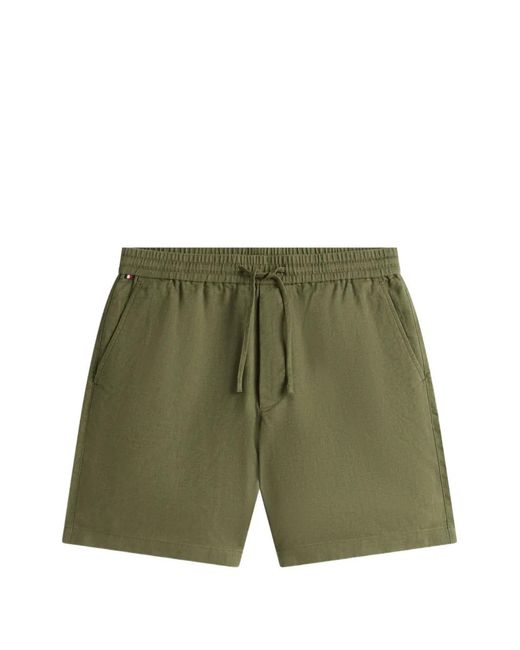 Tommy Hilfiger Green Dover Drawstring-Waist Linen Chino Shorts for men