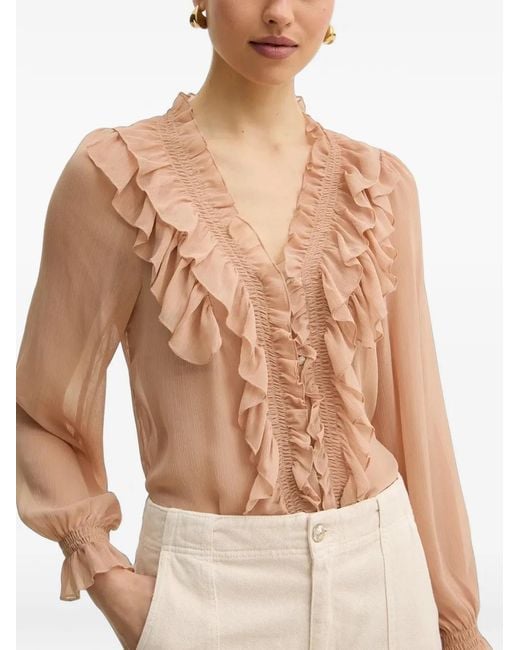 Morgan Natural Ruffled V-Neck Top