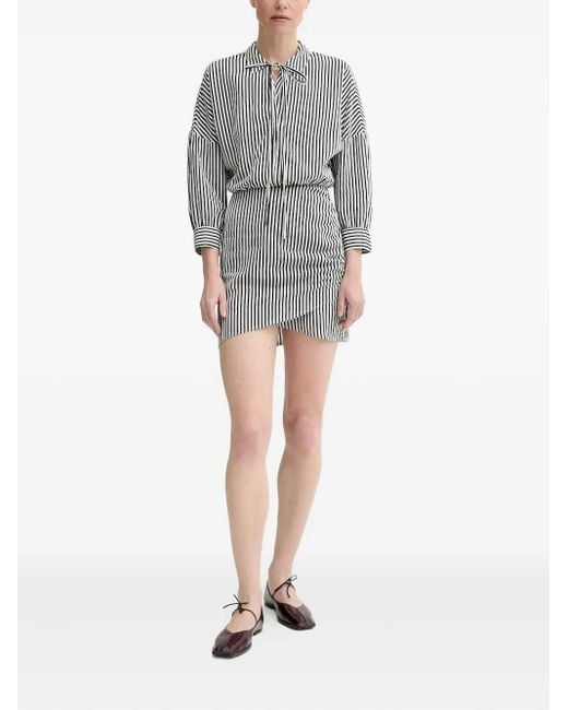 Sessun Gray Laurel Tie-Neck Striped Mini Shirt Dress