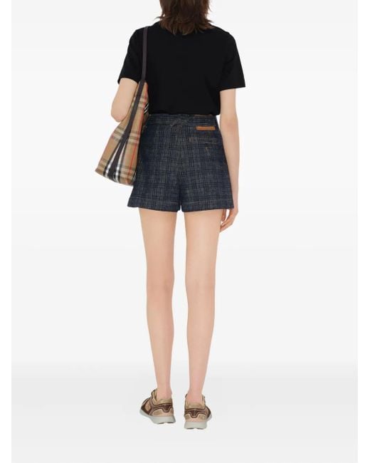 Burberry Blue Karierte Jeansshorts Mit Gürtel