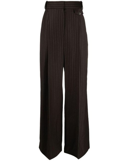 The Mannei Black Pinstripe Flared Wool Trousers