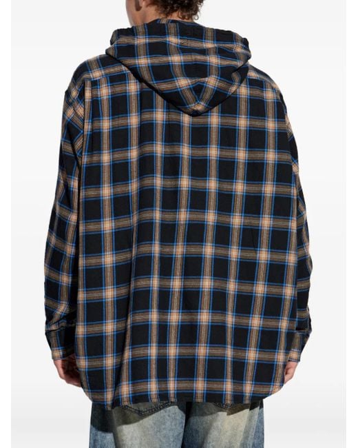 DIESEL Kariertes S-Dewny-Hood-Ajfi Hemd mit Kapuze in Blue für Herren