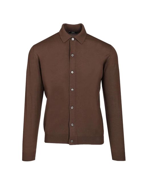 Fedeli Brown Button-Down Polo Collar Sweater for men