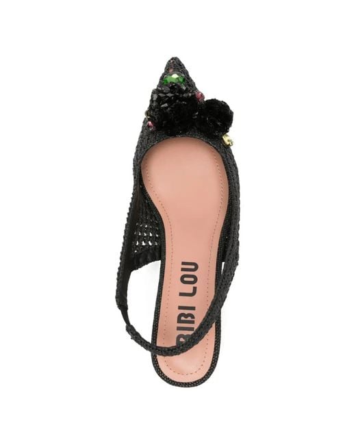 Bibi Lou Black Acer Embellished Crochet Slingback Pumps