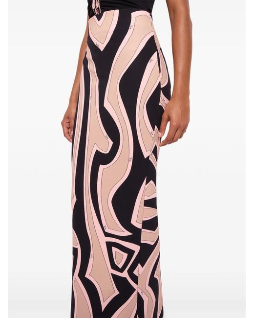 Emilio Pucci White Labirinto Print Long Fitted Skirt