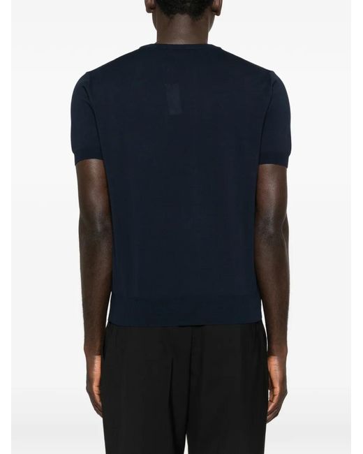 Canali Blue Short-Sleeve Knitted T-Shirt for men