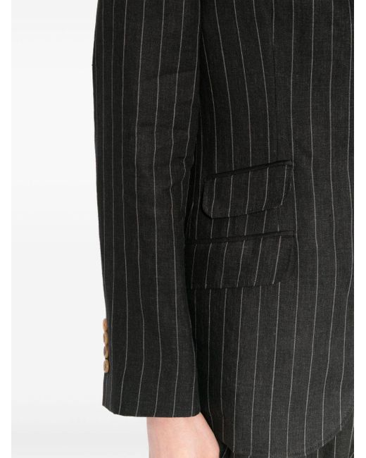 Brunello Cucinelli Black Pinstripe Virgin Wool Blazer for men