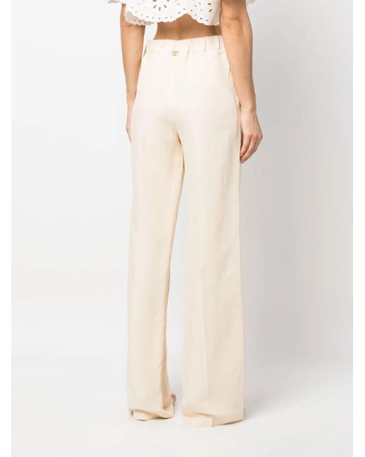 Twinset White Mid-Rise Wide-Leg Trousers
