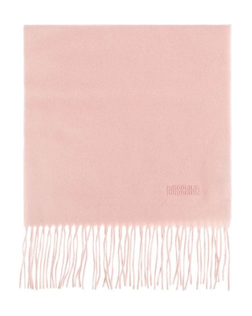 Moschino Pink Embroidered-Logo Fringed Scarf for men
