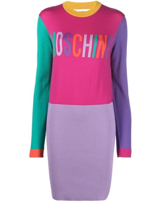 Moschino Pink Intarsia Logo-Knit Sweater Dress