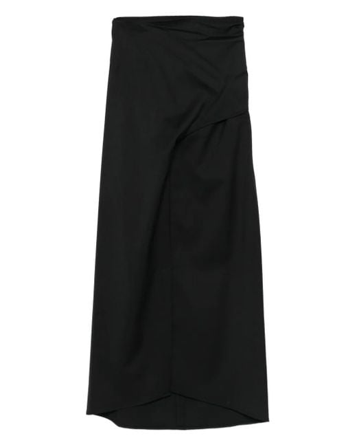 Tela Black Wraparound Midi Skirt