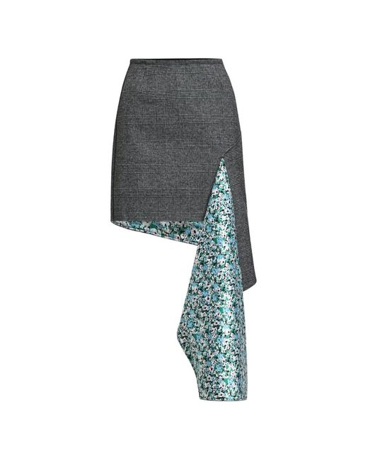 Essentiel Antwerp Gray Kuniko Checked Floral-Panel Mini Skirt