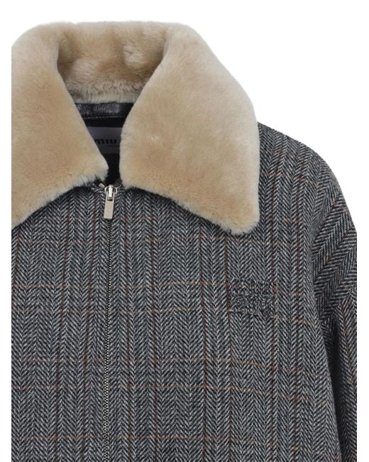 Chaqueta bómber a cuadros Miu Miu de color Gray
