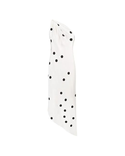 Anna October White Mio Polka-Dot One-Shoulder Midi Dress