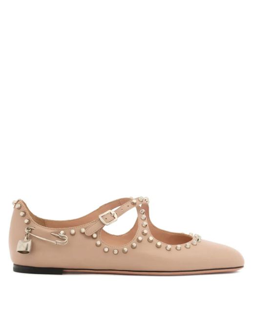 Bally Brown Studded Leather Ballet Flat