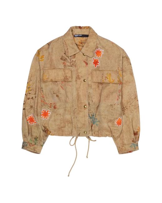 Bimba Y Lola Natural Floral-Print Collared Jacket