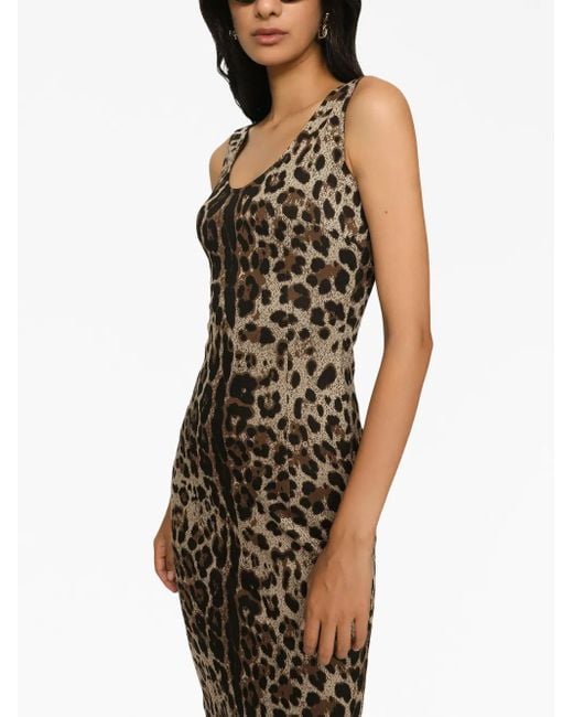 Dolce & Gabbana Natural Leopard-Print Sleeveless Dress