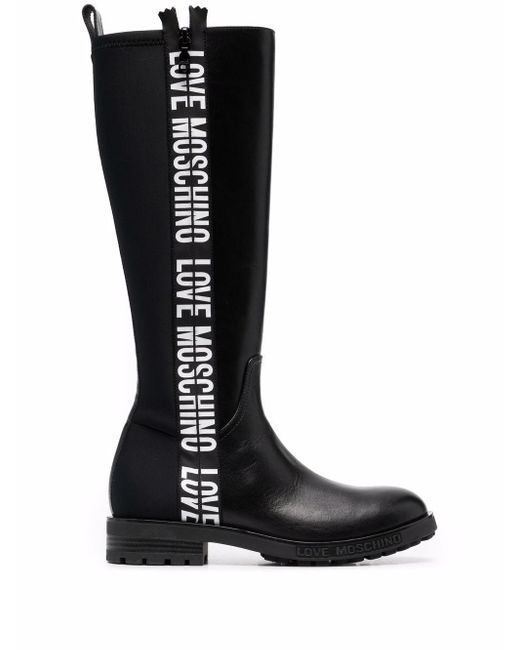 Botas altas con logo Love Moschino de Cuero de color Negro | Lyst