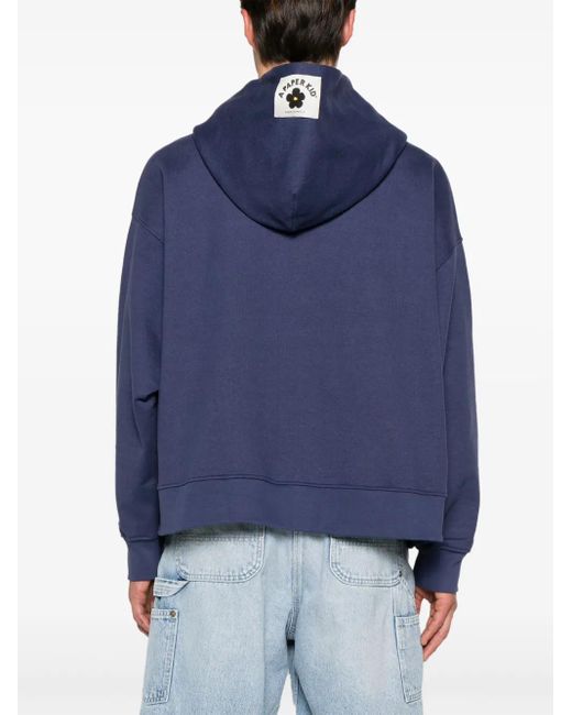 A PAPER KID Blue Logo-Plaque Cotton Hoodie