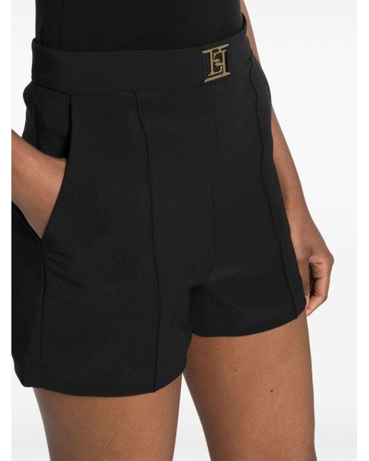 Elisabetta Franchi Black Logo-Plaque Crepe Shorts
