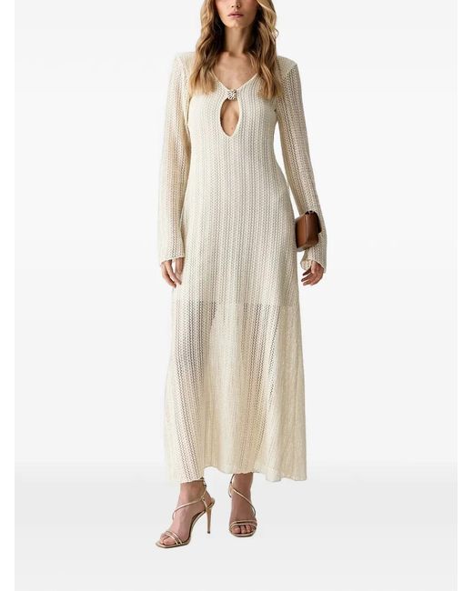 Haveone Natural Cut-Out Pointelle-Knit Maxi Dress