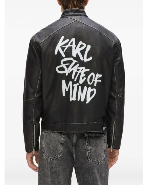 Karl Lagerfeld Black Slogan-Print Distressed Jacket for men