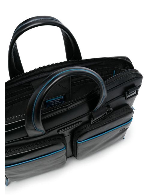 Piquadro Debossed Logo Leather Laptop Bag in Black for Men | Lyst