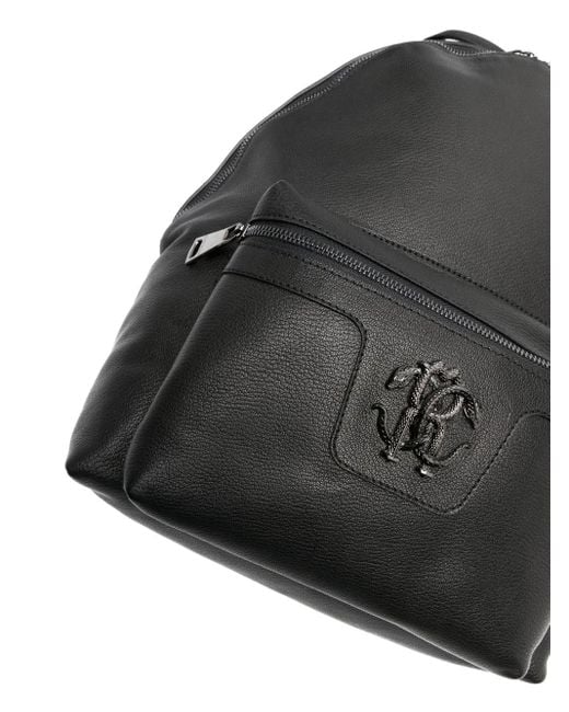 Roberto Cavalli Black Mirror Snake-Plaque Leather Backpack for men