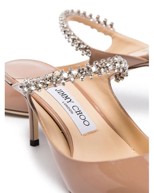 Jimmy Choo Pink Women Bing 65 Patent Leather Crystal Strap Ballet Mules