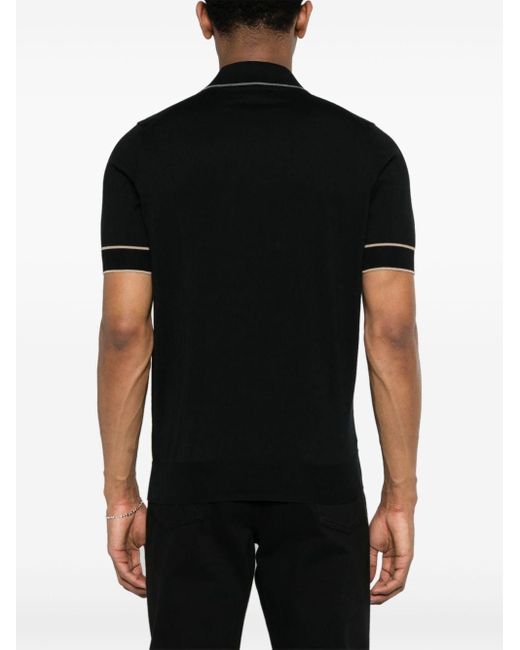 Brunello Cucinelli Black Striped-edge Polo Shirt for men