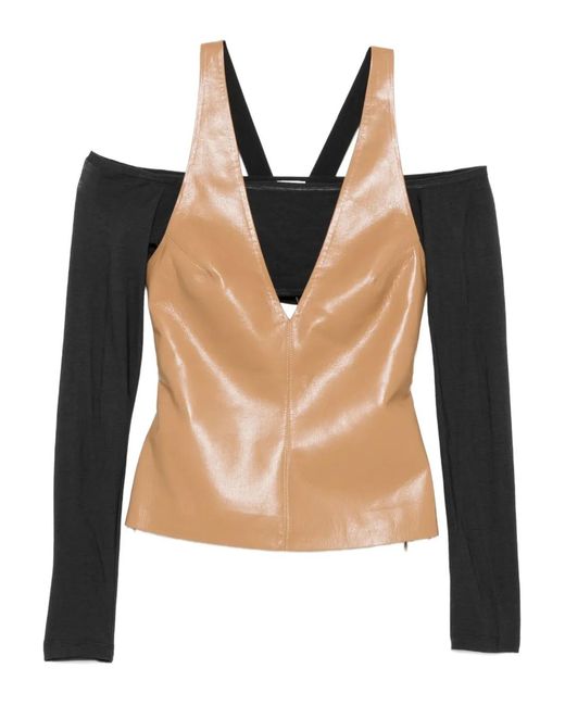 Top Ferr de piel con cuello halter Nanushka de color Black