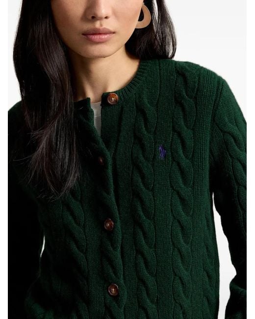 Polo Ralph Lauren Green Pony-Embroidered Cable-Knit Cardigan