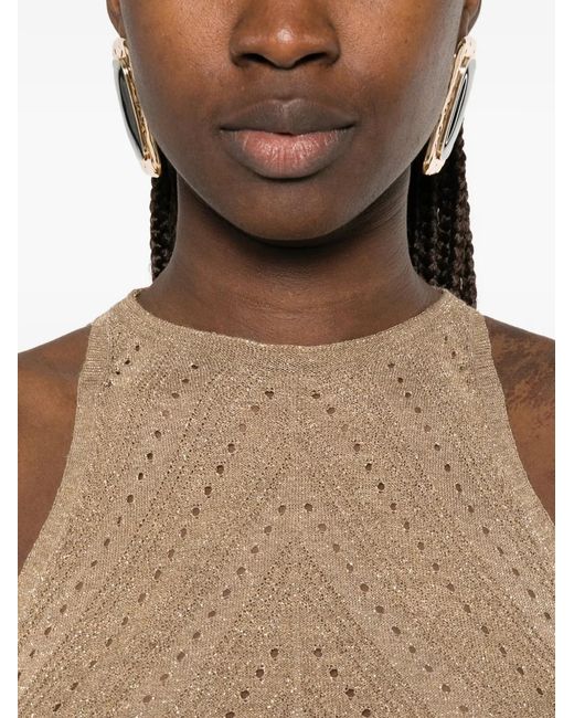 Twinset White Robe Longue En Maille De Lin Avec Lurex