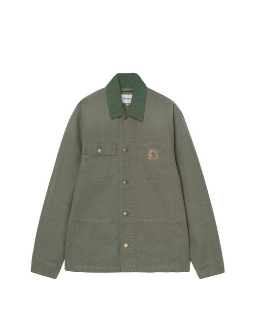 Carhartt Green Logo-Patch Corduroy-Collar Jacket for men