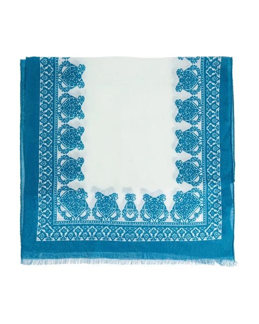Etro Blue Fringed Patterned Scarf