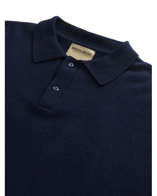 Woolrich Blue Polo Collar Cashmere Sweater for men