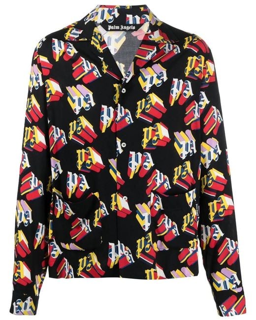Palm Angels Black Logo-Print Long-Sleeved Shirt for men