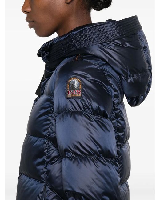 Parajumpers Blue Puffer Coat With Quilted Design And Hood