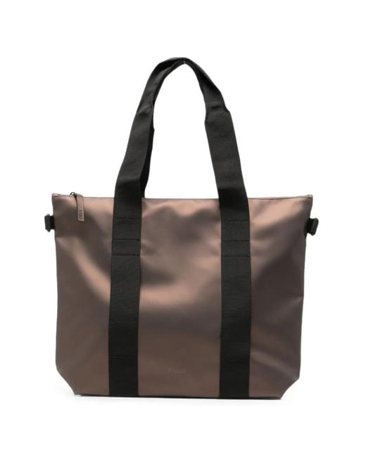 Rains Black Mini W3 Webbing-Strap Tote Bag
