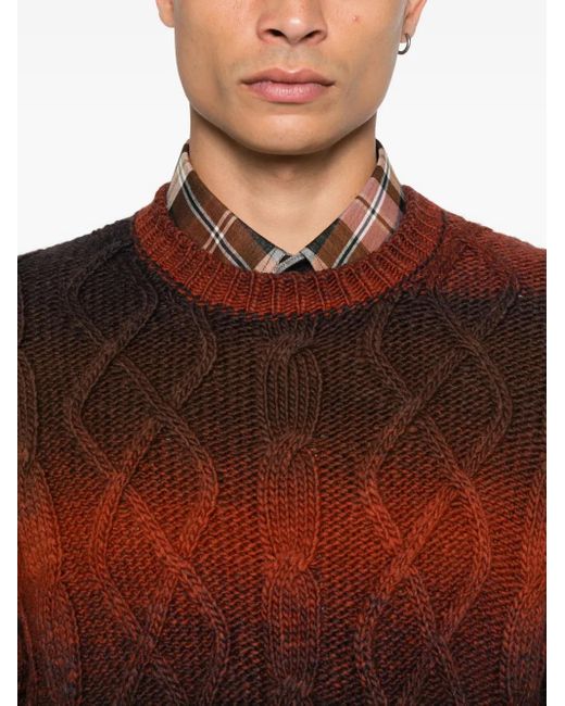 Seven Gauge Red Gradient-Effect Cable-Knit Jumper