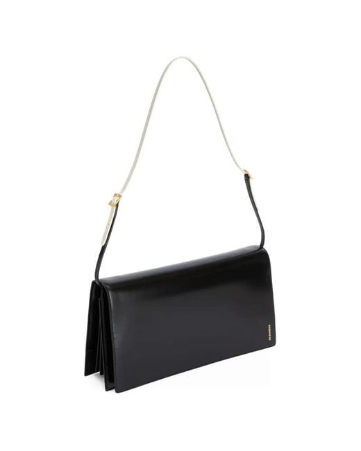 Jil Sander Black Medium File Leather Shoulder Bag