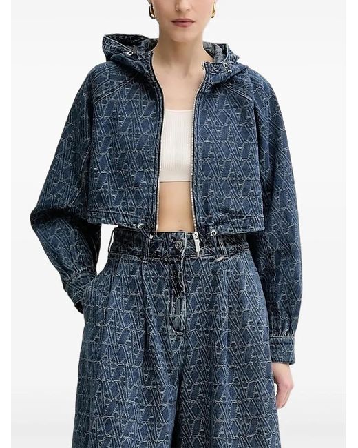 ARMANI EXCHANGE Blue Monogram Hooded Denim Jacket