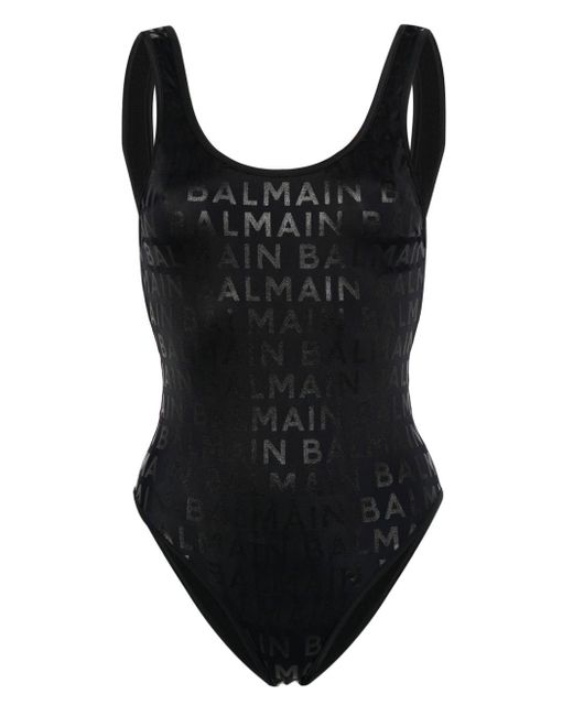 Balmain Black Badeanzug mit Logo-Print